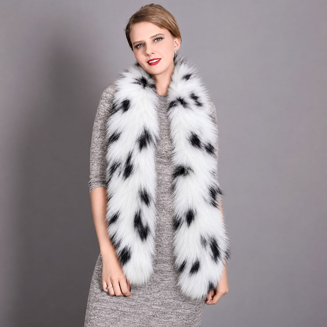 Women's Classic Long Fox Fur Scarf Long Plush Fur Stole Wrap for Women