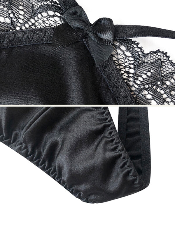Strappy Cutout Silk Lace Thong Underwear