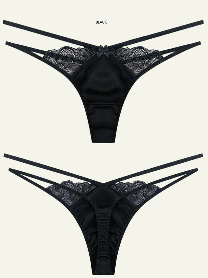 Strappy Cutout Silk Lace Thong Underwear