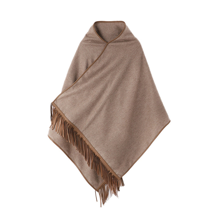 Leather Tassel Oversized Cashmere Wrap for Women