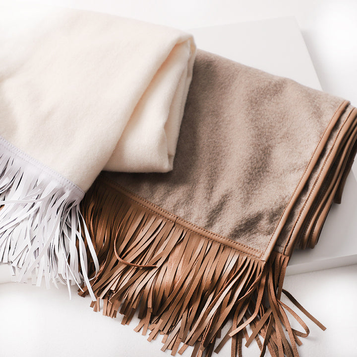 Leather Tassel Oversized Cashmere Wrap for Women