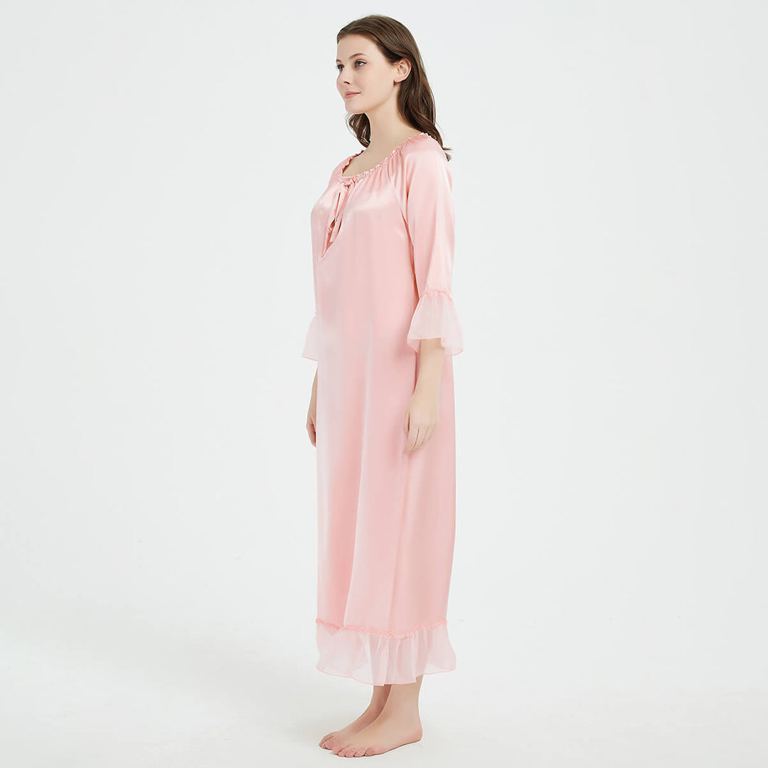 Double-Sided Silky Vintage Long Sleeve Silk Nightgown LSP033