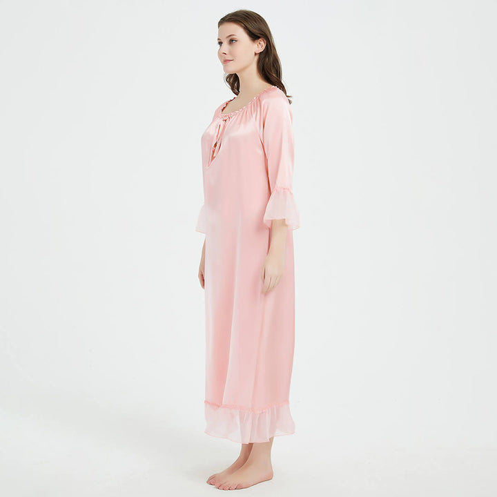 Double-Sided Silky Vintage Long Sleeve Silk Nightgown LSP033