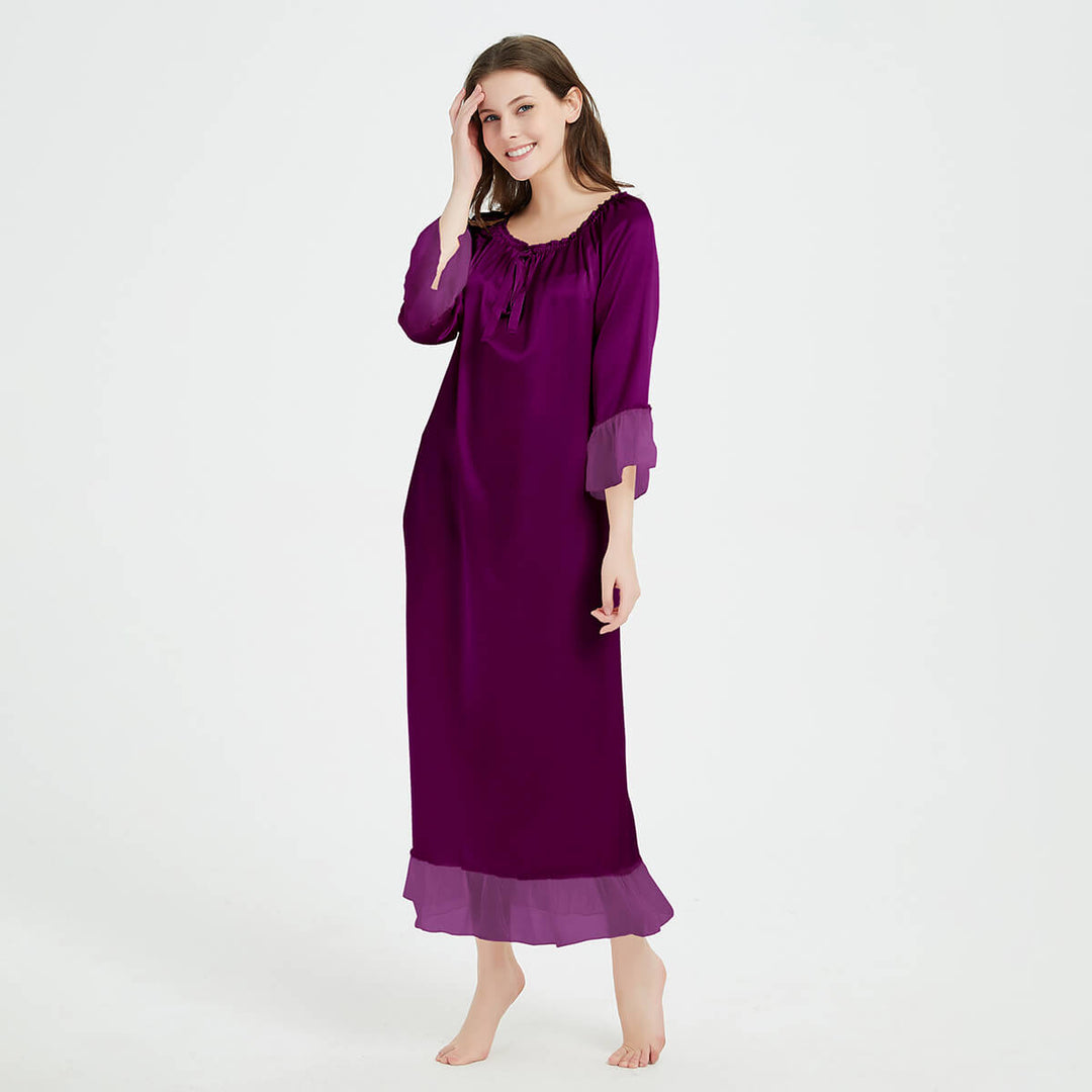 Double-Sided Silky Vintage Long Sleeve Silk Nightgown LSP033