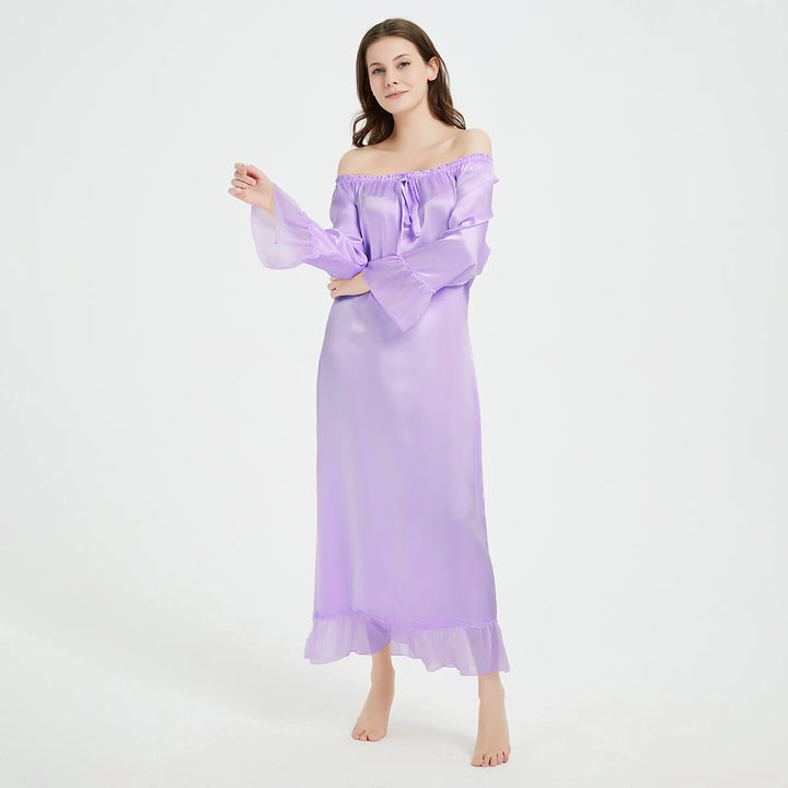 Double-Sided Silky Vintage Long Sleeve Silk Nightgown LSP033