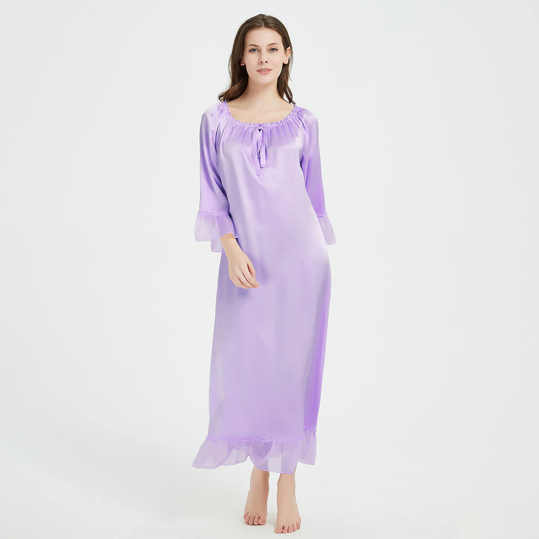 Double-Sided Silky Vintage Long Sleeve Silk Nightgown LSP033