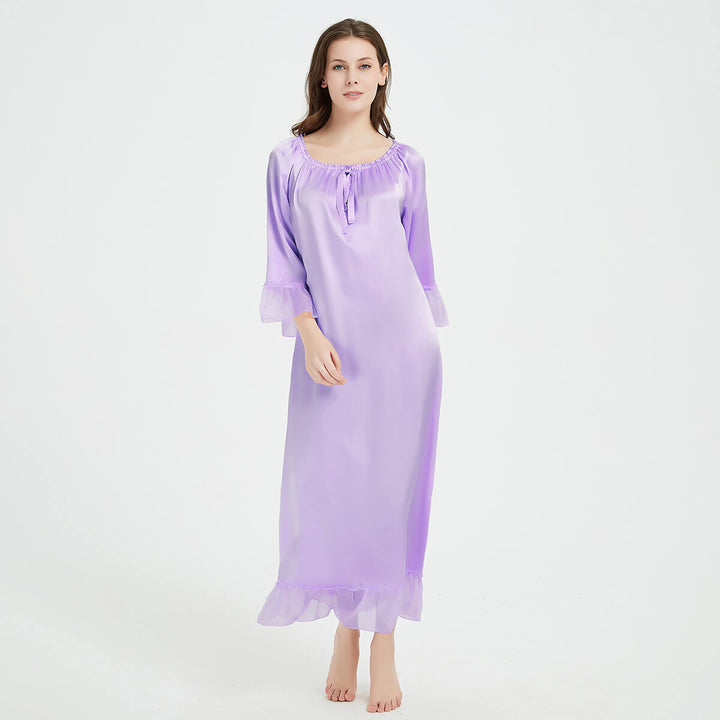 Double-Sided Silky Vintage Long Sleeve Silk Nightgown LSP033