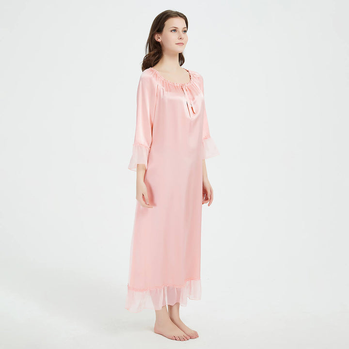Double-Sided Silky Vintage Long Sleeve Silk Nightgown LSP033