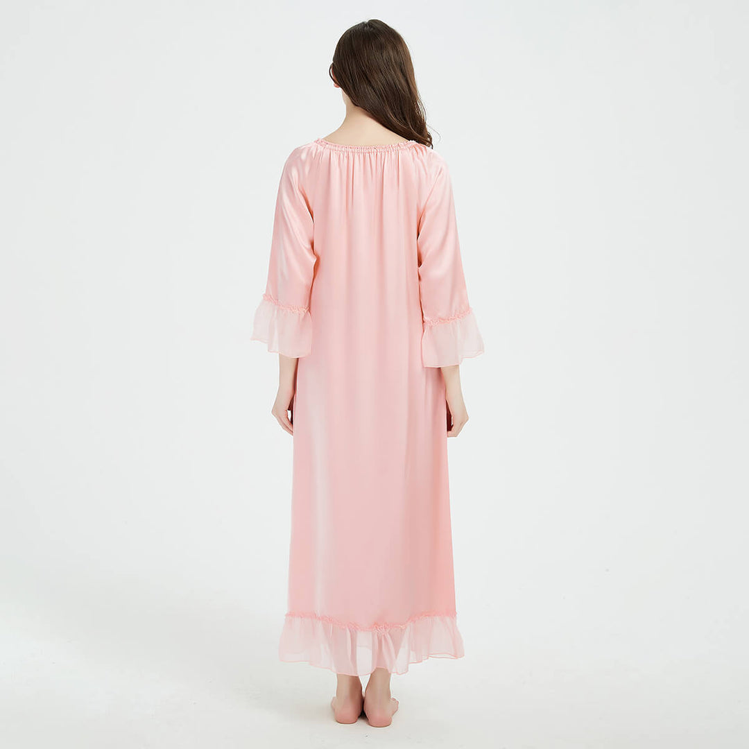 Double-Sided Silky Vintage Long Sleeve Silk Nightgown LSP033