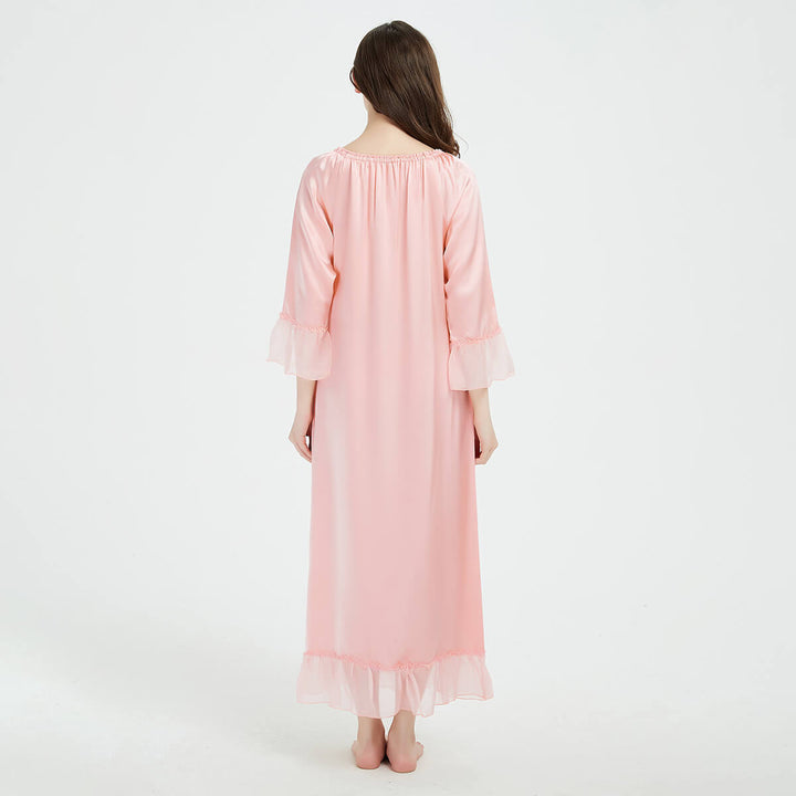 Double-Sided Silky Vintage Long Sleeve Silk Nightgown LSP033