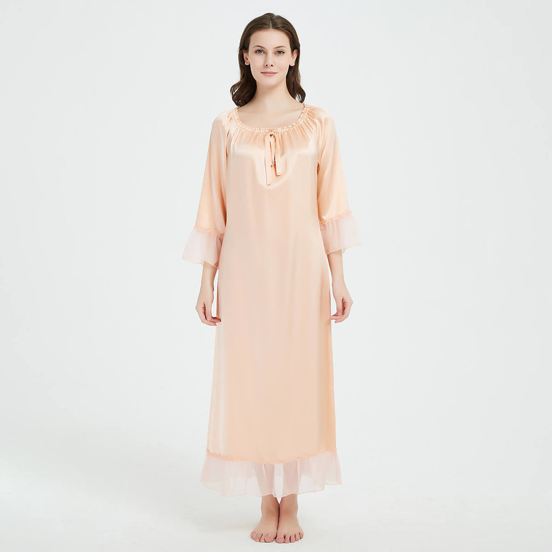 Double-Sided Silky Vintage Long Sleeve Silk Nightgown LSP033