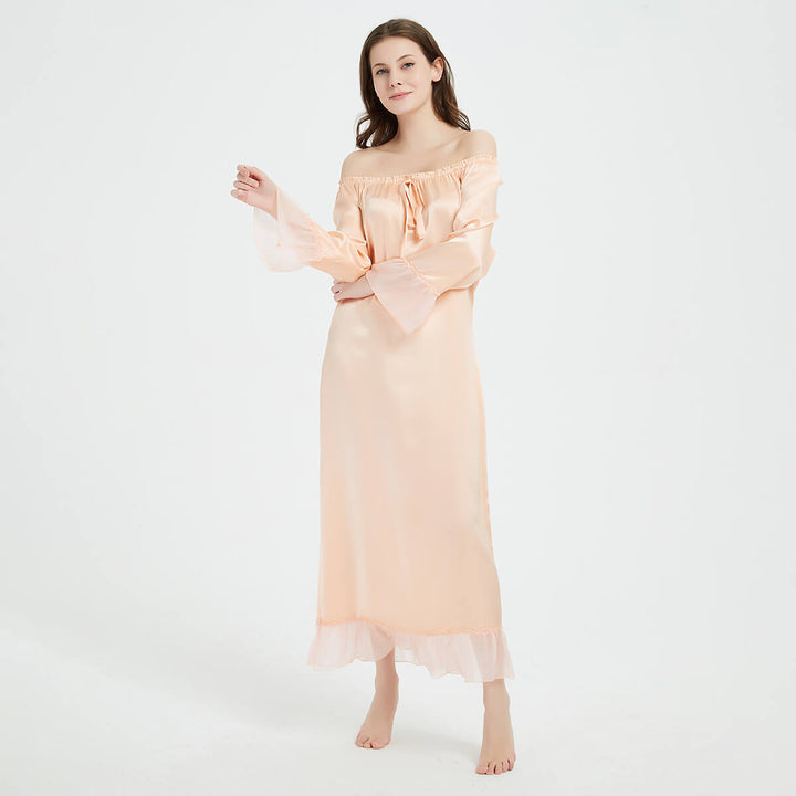 Double-Sided Silky Vintage Long Sleeve Silk Nightgown LSP033