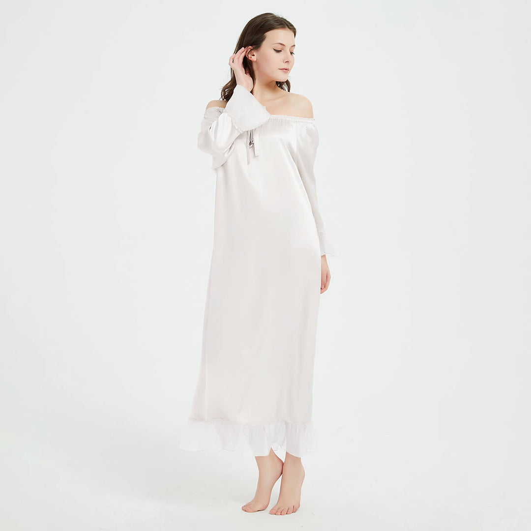 Double-Sided Silky Vintage Long Sleeve Silk Nightgown LSP033