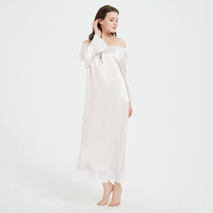 Double-Sided Silky Vintage Long Sleeve Silk Nightgown LSP033
