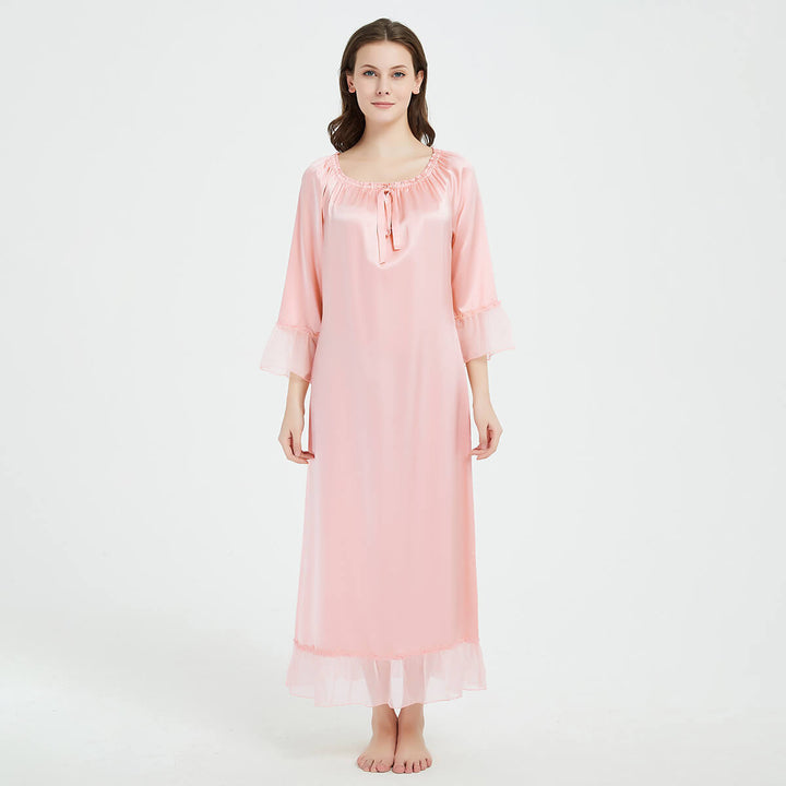 Double-Sided Silky Vintage Long Sleeve Silk Nightgown LSP033