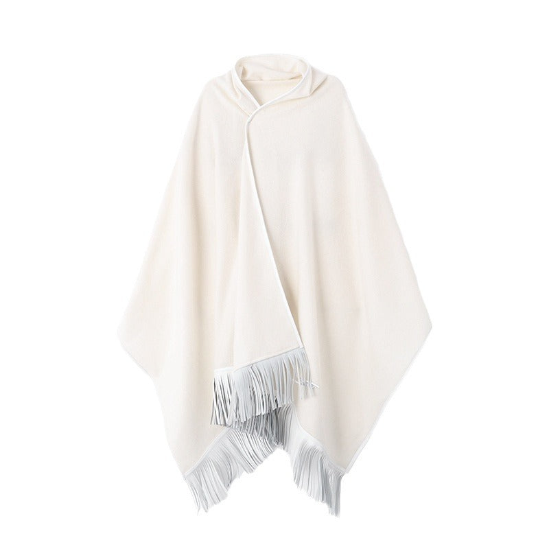 Leather Tassel Oversized Cashmere Wrap for Women