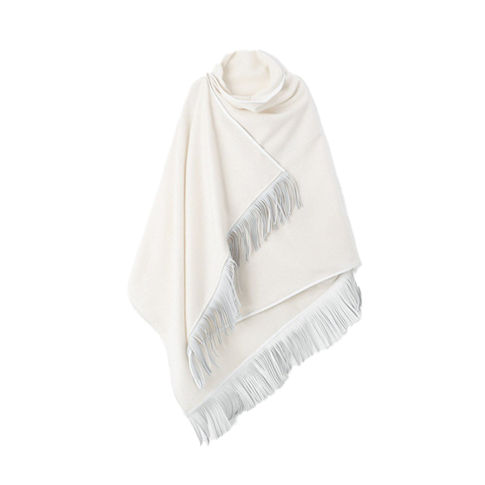 Leather Tassel Oversized Cashmere Wrap for Women