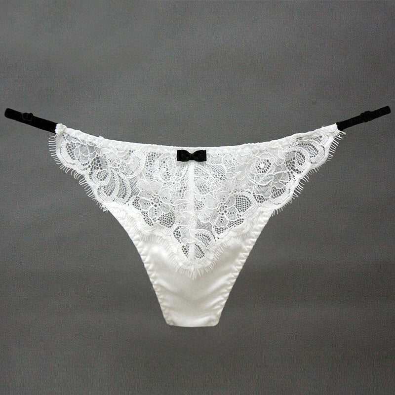 Lace and Mesh Silk Thong Panty