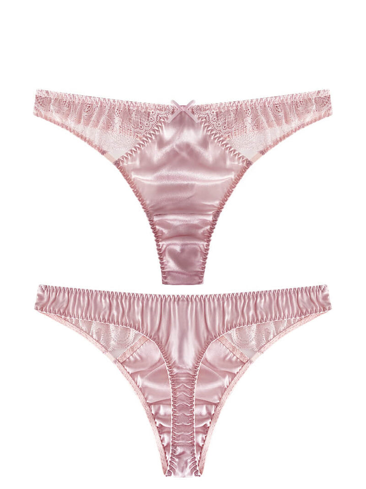 Women Silk G-string Panties With Lace Mesh
