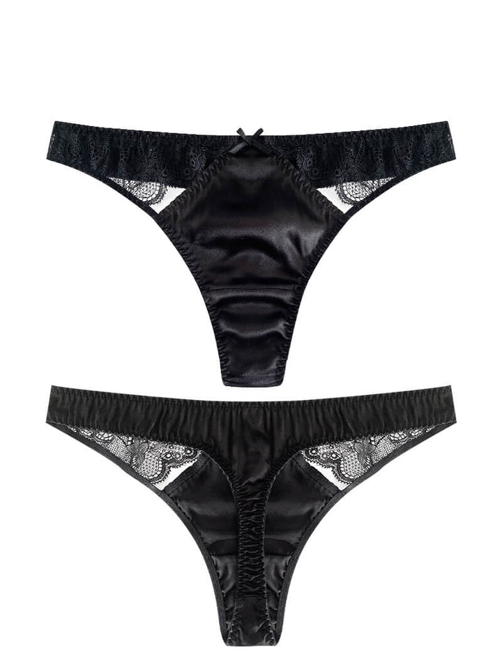 Women Silk G-string Panties With Lace Mesh
