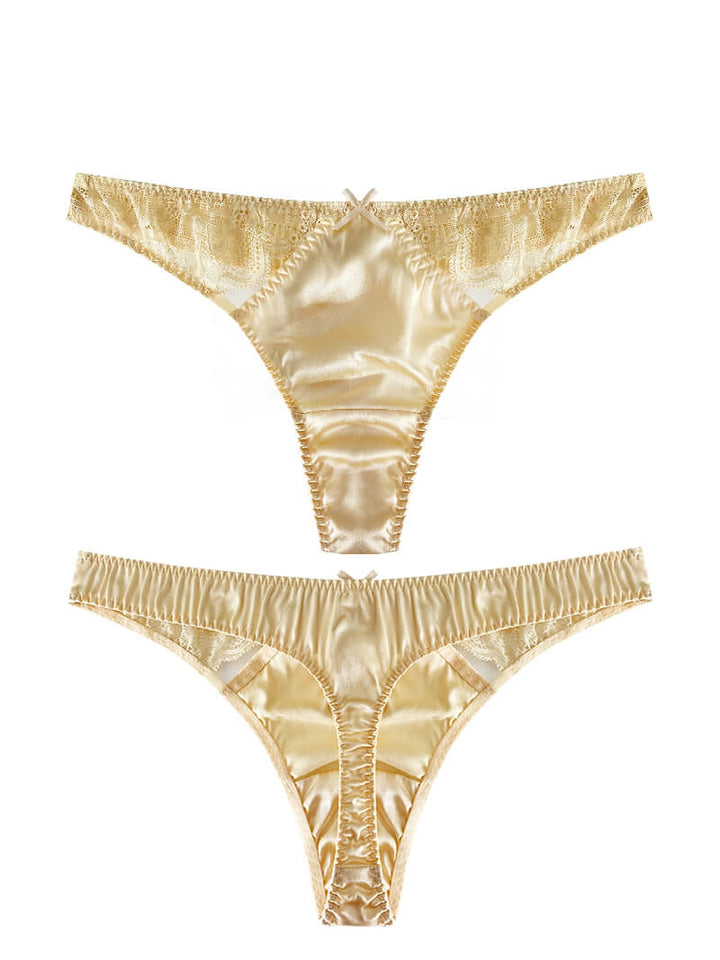 Women Silk G-string Panties With Lace Mesh