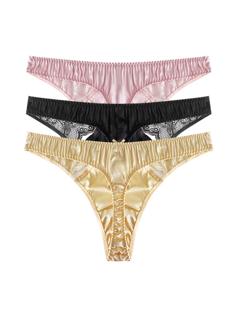 Women Silk G-string Panties With Lace Mesh