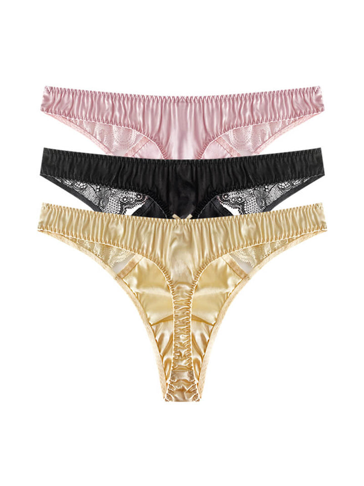 Women Silk G-string Panties With Lace Mesh