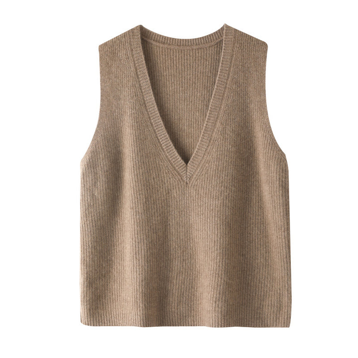 Women V-Neck Ribbed Casual Cashmere Sweater Vest CP009