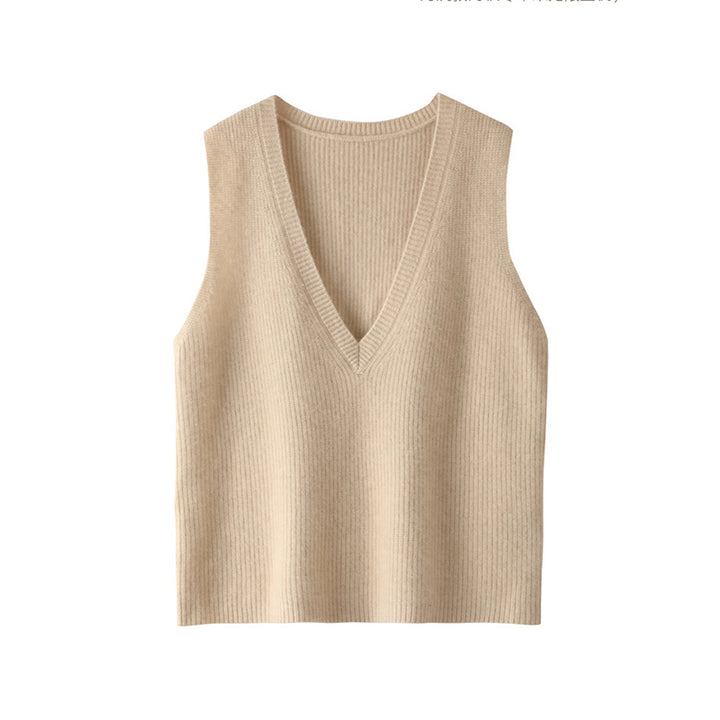 Women V-Neck Ribbed Casual Cashmere Sweater Vest CP009