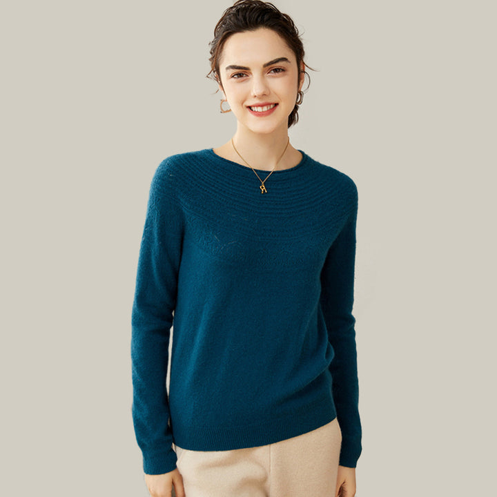 Women's 100% Superfine Cashmere Hollow Out Crewneck Sweater CP001