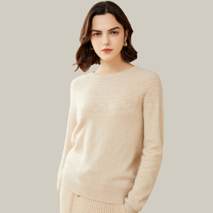 Women's 100% Superfine Cashmere Hollow Out Crewneck Sweater CP001