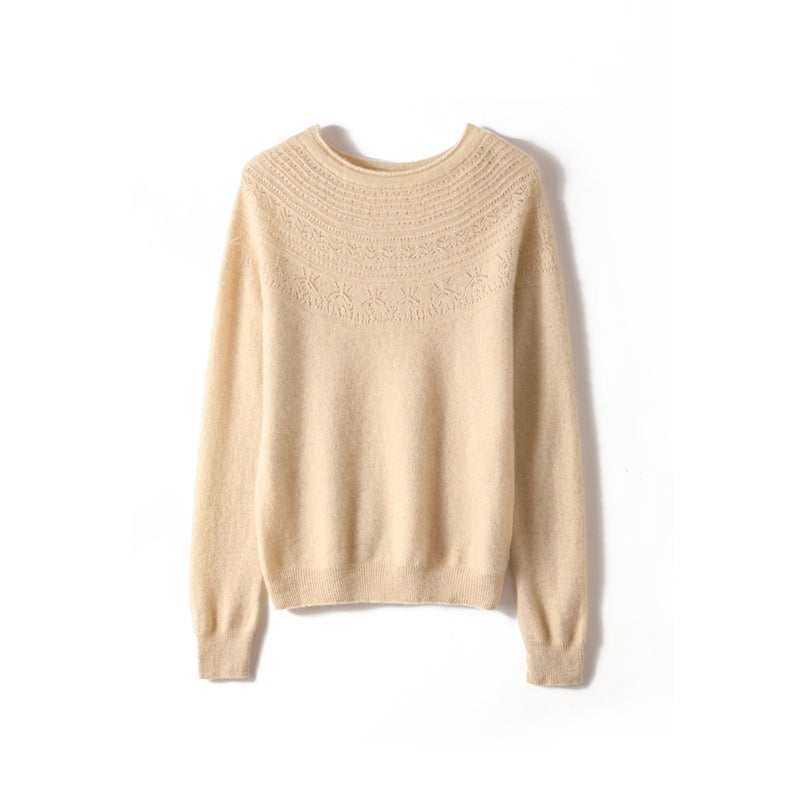 Women's 100% Superfine Cashmere Hollow Out Crewneck Sweater CP001