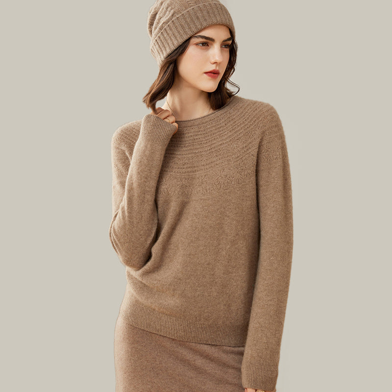 Women's 100% Superfine Cashmere Hollow Out Crewneck Sweater CP001