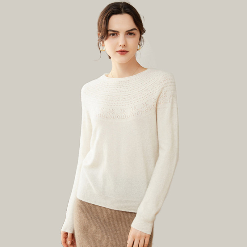 Women's 100% Superfine Cashmere Hollow Out Crewneck Sweater CP001