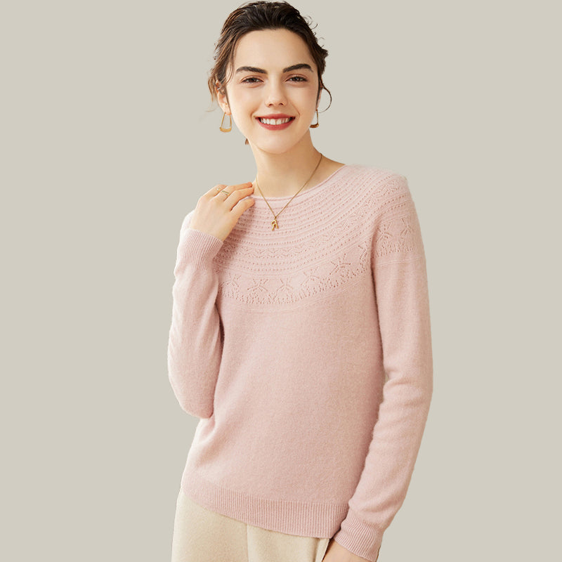 Women's 100% Superfine Cashmere Hollow Out Crewneck Sweater CP001