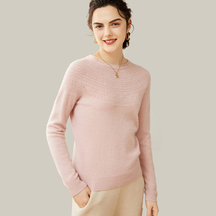 Women's 100% Superfine Cashmere Hollow Out Crewneck Sweater CP001