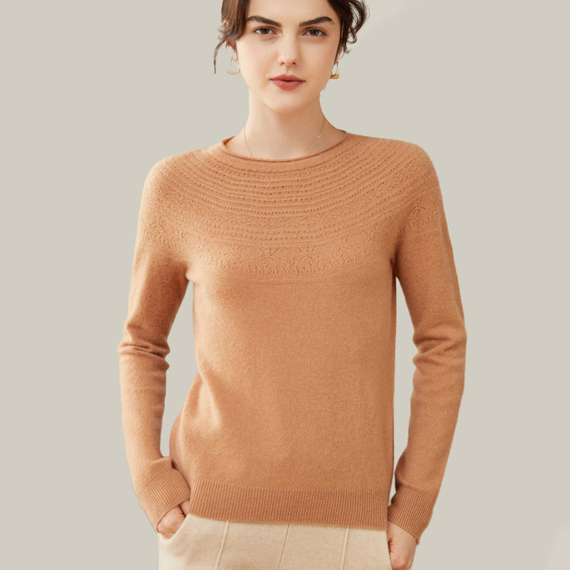 Women's 100% Superfine Cashmere Hollow Out Crewneck Sweater CP001