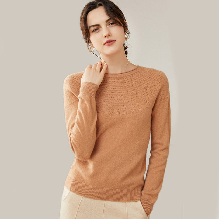 Women's 100% Superfine Cashmere Hollow Out Crewneck Sweater CP001