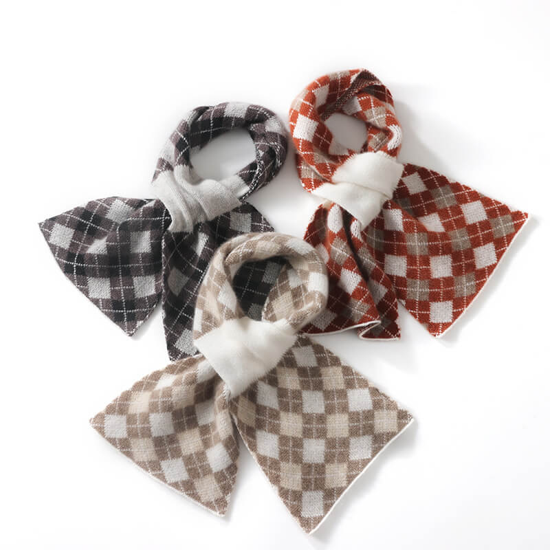 Women's Argyle Pattern Easy-Tie 100% Cashmere Cross Scarf