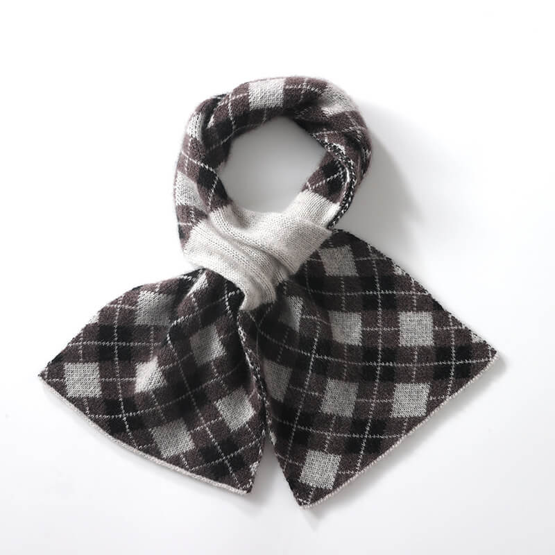 Women's Argyle Pattern Easy-Tie 100% Cashmere Cross Scarf