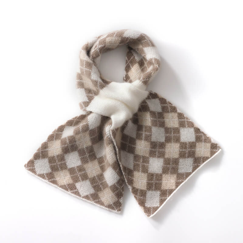 Women's Argyle Pattern Easy-Tie 100% Cashmere Cross Scarf