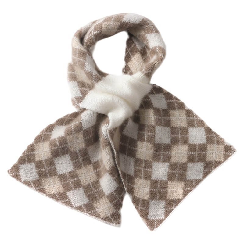 Women's Argyle Pattern Easy-Tie 100% Cashmere Cross Scarf