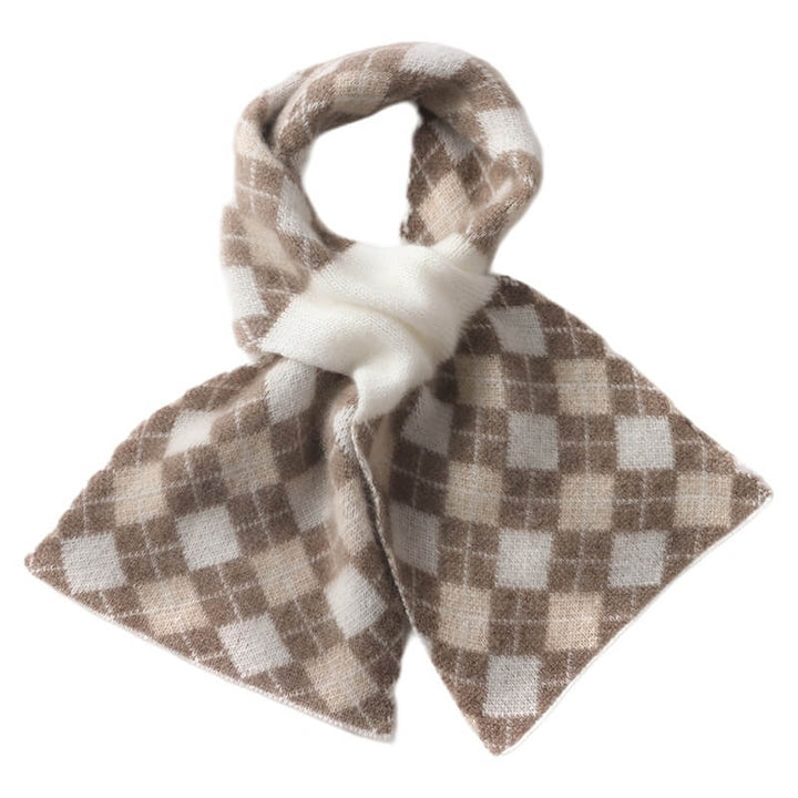 Women's Argyle Pattern Easy-Tie 100% Cashmere Cross Scarf