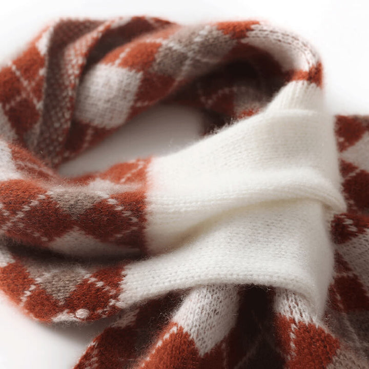 Women's Argyle Pattern Easy-Tie 100% Cashmere Cross Scarf