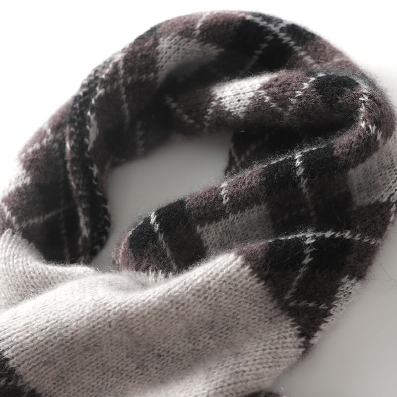 Women's Argyle Pattern Easy-Tie 100% Cashmere Cross Scarf