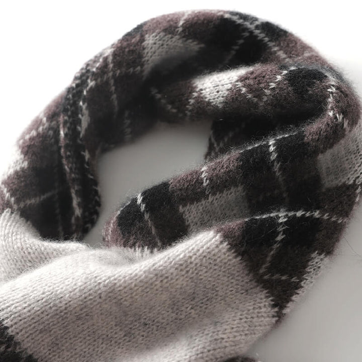 Women's Argyle Pattern Easy-Tie 100% Cashmere Cross Scarf