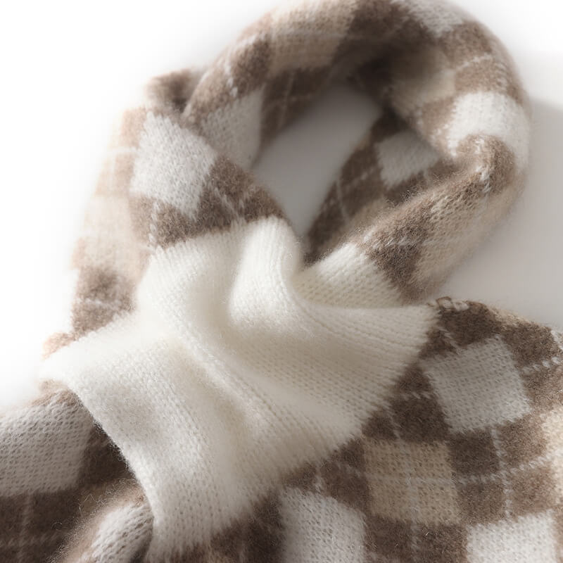 Women's Argyle Pattern Easy-Tie 100% Cashmere Cross Scarf