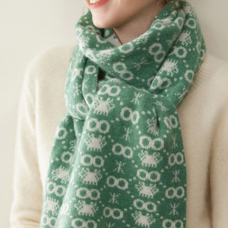 Women's Christmas Patterned Double-Sided 100% Cashmere Scarf