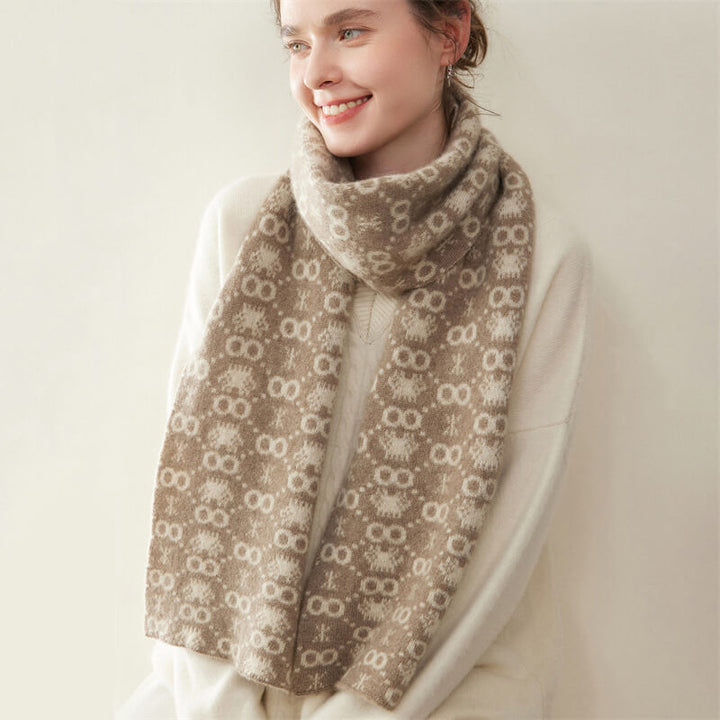 Women's Christmas Patterned Double-Sided 100% Cashmere Scarf