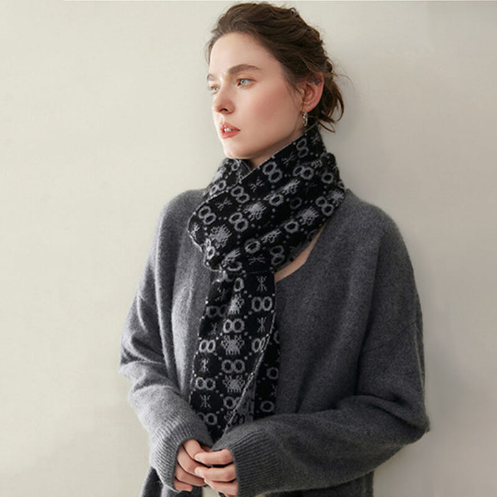 Women's Christmas Patterned Double-Sided 100% Cashmere Scarf